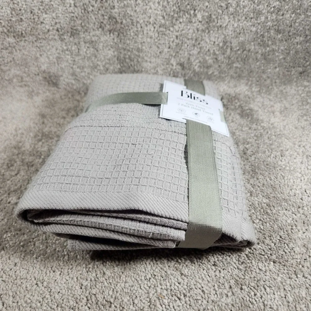 Bliss Hand Towel Grey Zero Twist Waffle Weave 2 Pack Cotton 18inx28in